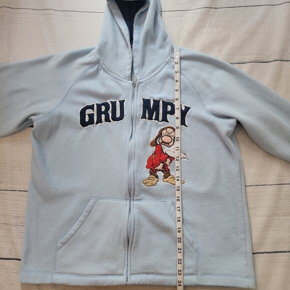 Disney Size Youth L Blue Fleece Zip Up Hoodie Grumpy Seven Dwarfs Embroidered - Picture 4 of 8